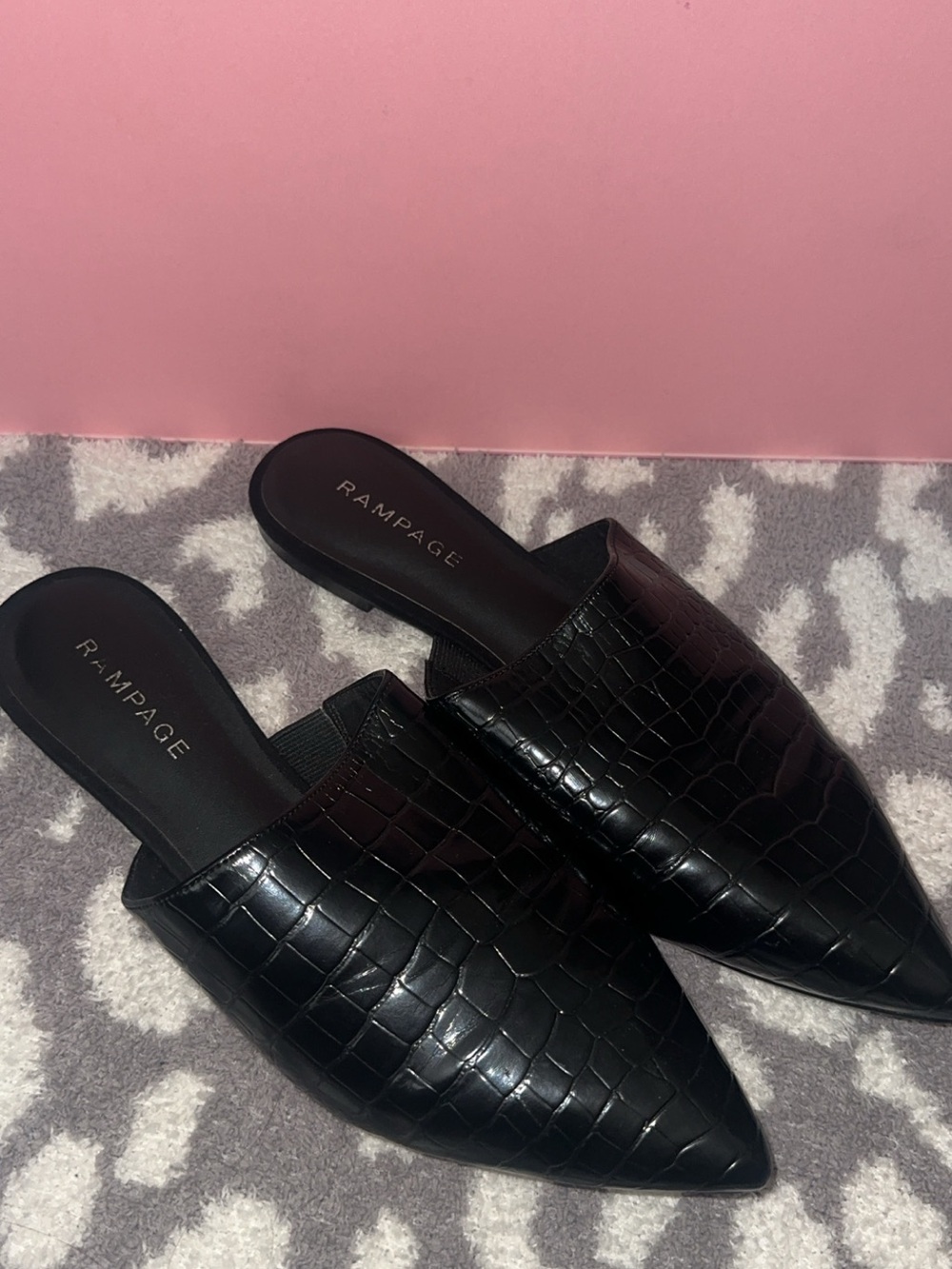 Rampage Black Croc-Embossed Pointed Slide Mules